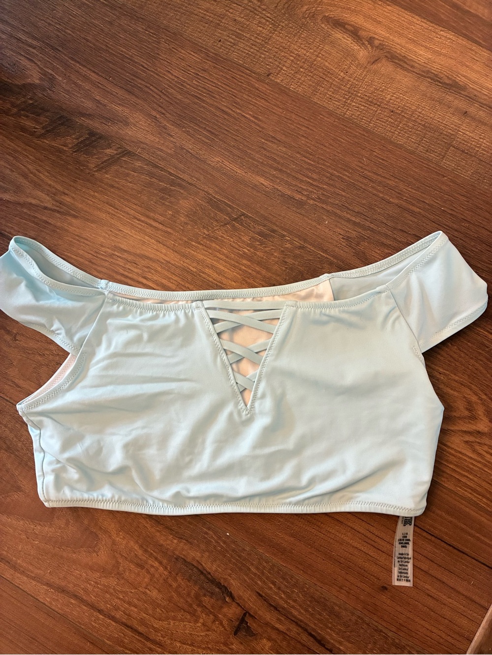 Pink by Victoria’s Secret Off-Shoulder Light Blue Crop Top Bikini Top